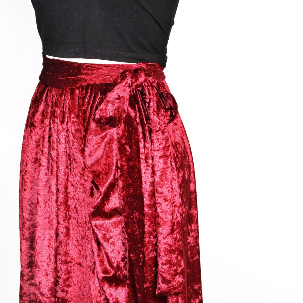 Free People x Misile Burgundy Velvet Wrap Skirt